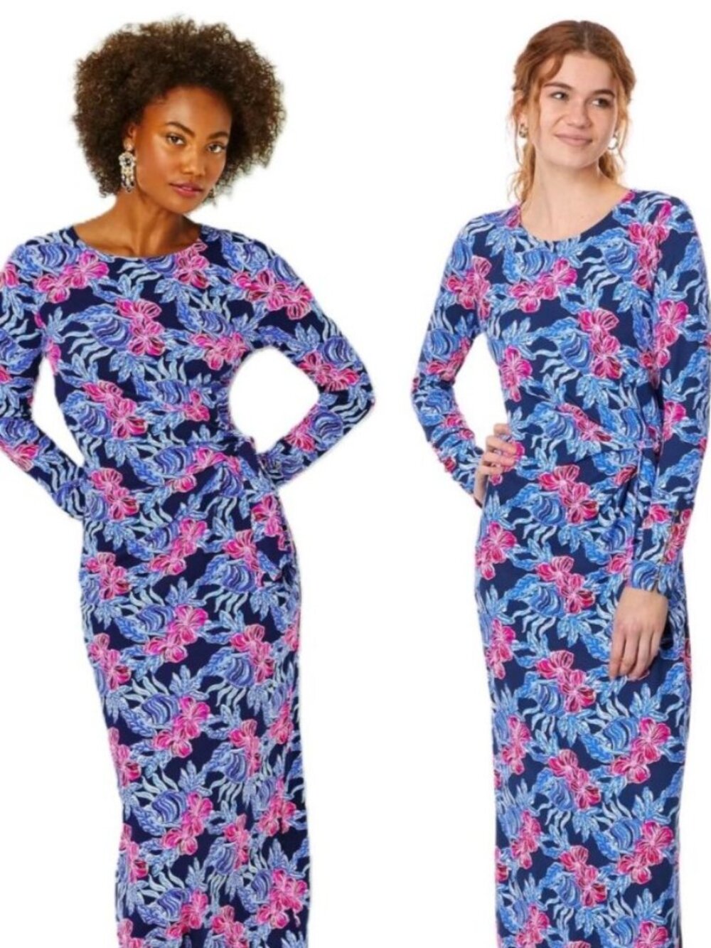 Lilly Pulitzer Bryson Long sleeve Midi Dress XS Low Tide Navy Its Ofishell READ*